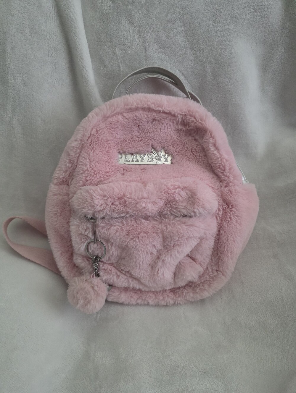 PLAYBOY Pink Plush Mini Backpack with Pom-Pom Charm!!